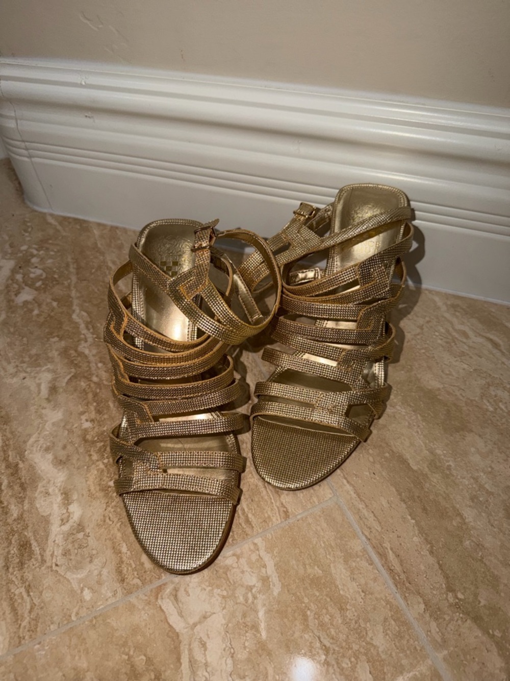 Vince Camuto Metallic Gold Strappy Heeled Sandals